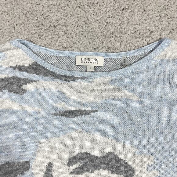 Kinross Cashmere Sweater Womens S Blue Camo Print Pullover Preppy - Picture 5 of 14